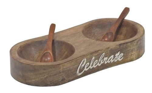 Wooden Chip-n-Dip Serving Tray With Spoon