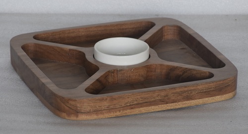 New Look Natural Wooden Chip-n-Dip Tray