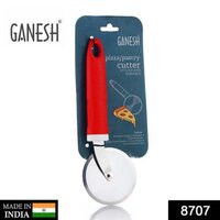 Ganesh Pizza/pastry Cutter - Stainless Steel, 23x10x3 Cm, Red Handle | Sharp Rotary Blade, Ergonomic Grip, Dishwasher Safe