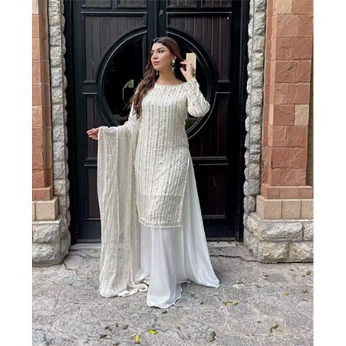 White Color Beautiful Designer Salwar Kameez Dupatta Dresses