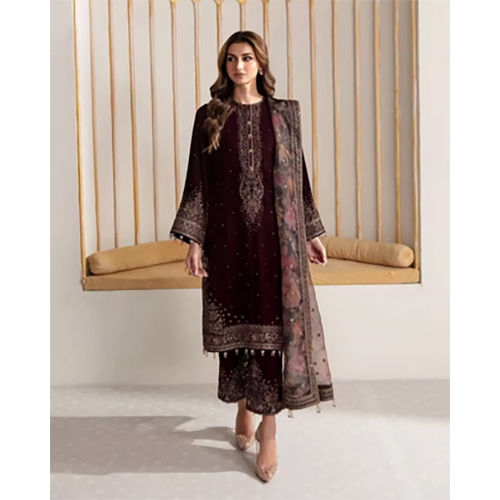 Pakistani Style Fancy Georgette Sequence Embroidered Work Top And Pant With Dupatta