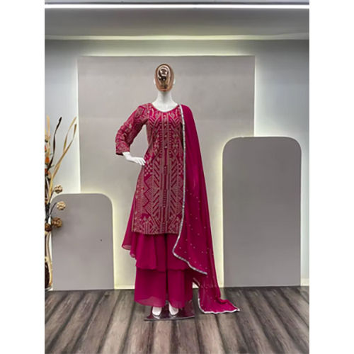 Embroidery Work Suit Fancy Ruffle Plazo And Dupatta Salwar Kameez