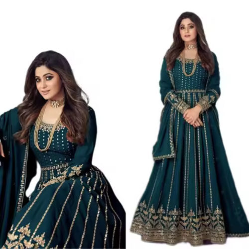 Georgette Codding Sequence Embroidery Work Long Stitched Anarkali Gown