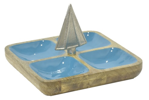 Wooden 4 Partition Chip-n-Dip With Enamel