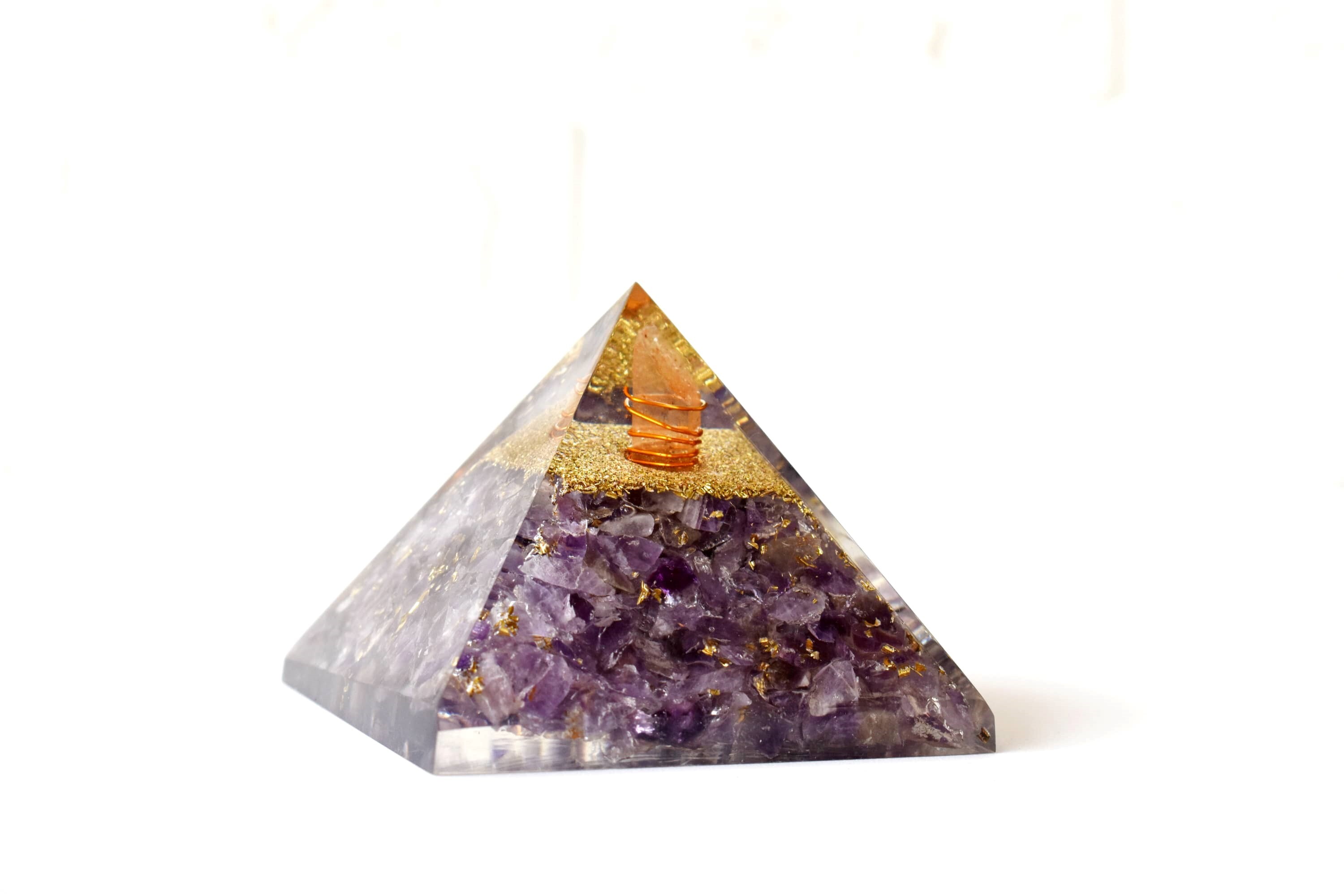 Amethyst Orgone pyramid With Clear Quartz Crystal Pencil