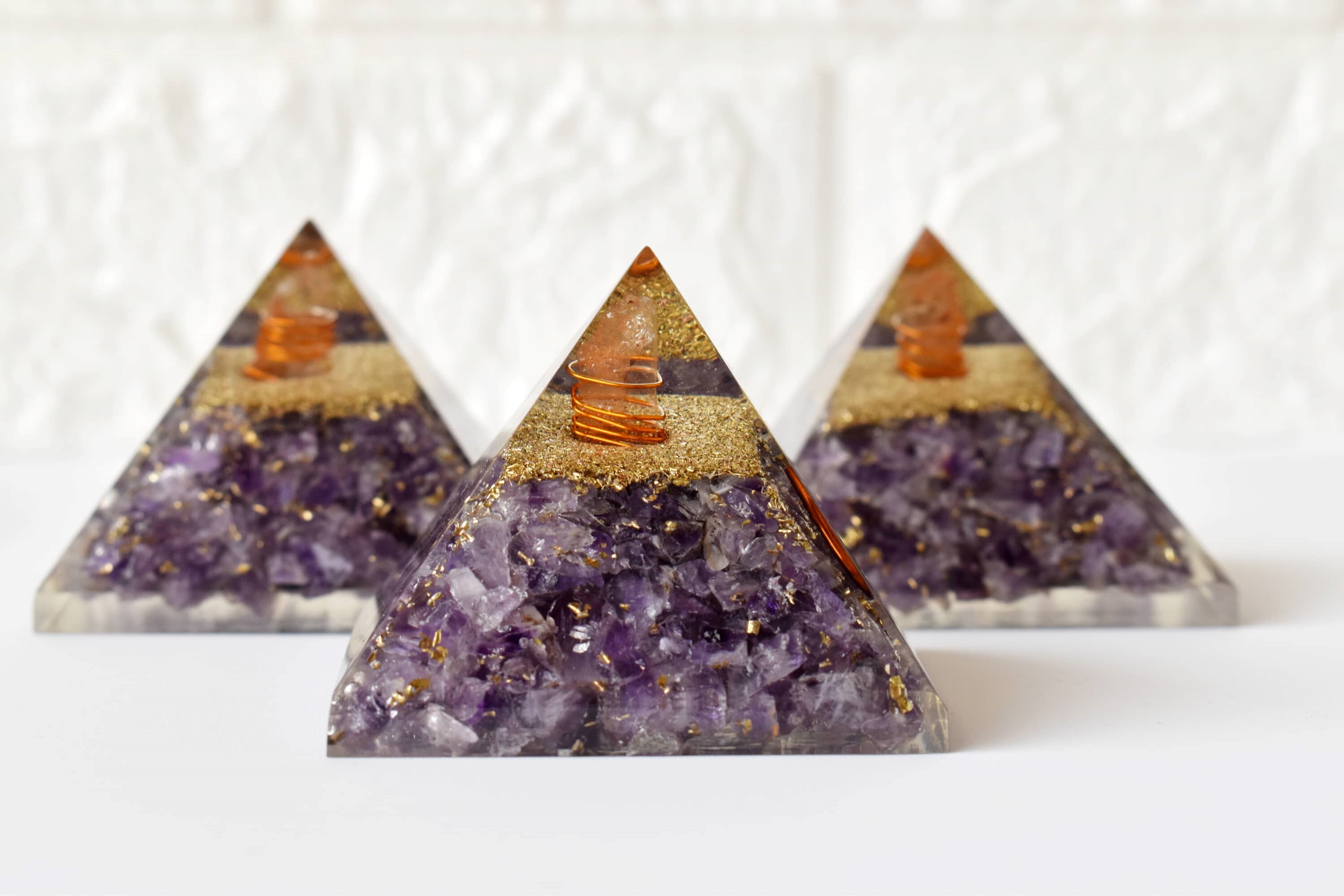 Amethyst Orgone pyramid With Clear Quartz Crystal Pencil