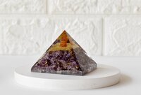 Amethyst Orgone pyramid With Clear Quartz Crystal Pencil