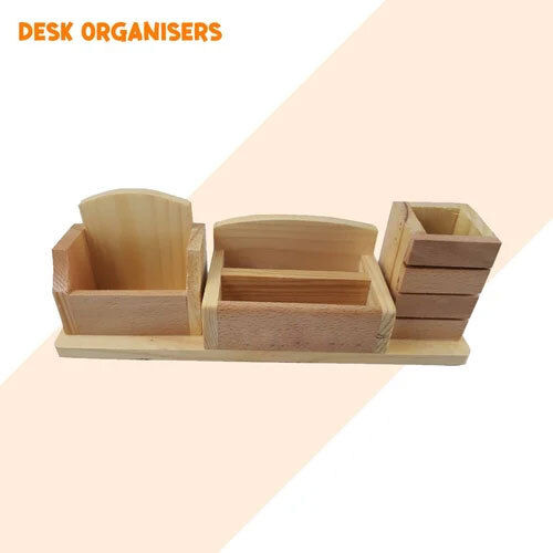 Wooden Table Top Pen Stand 3in1