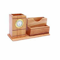 Pen Stand With Clock Wooden Card Holder Wooden Pen Stand