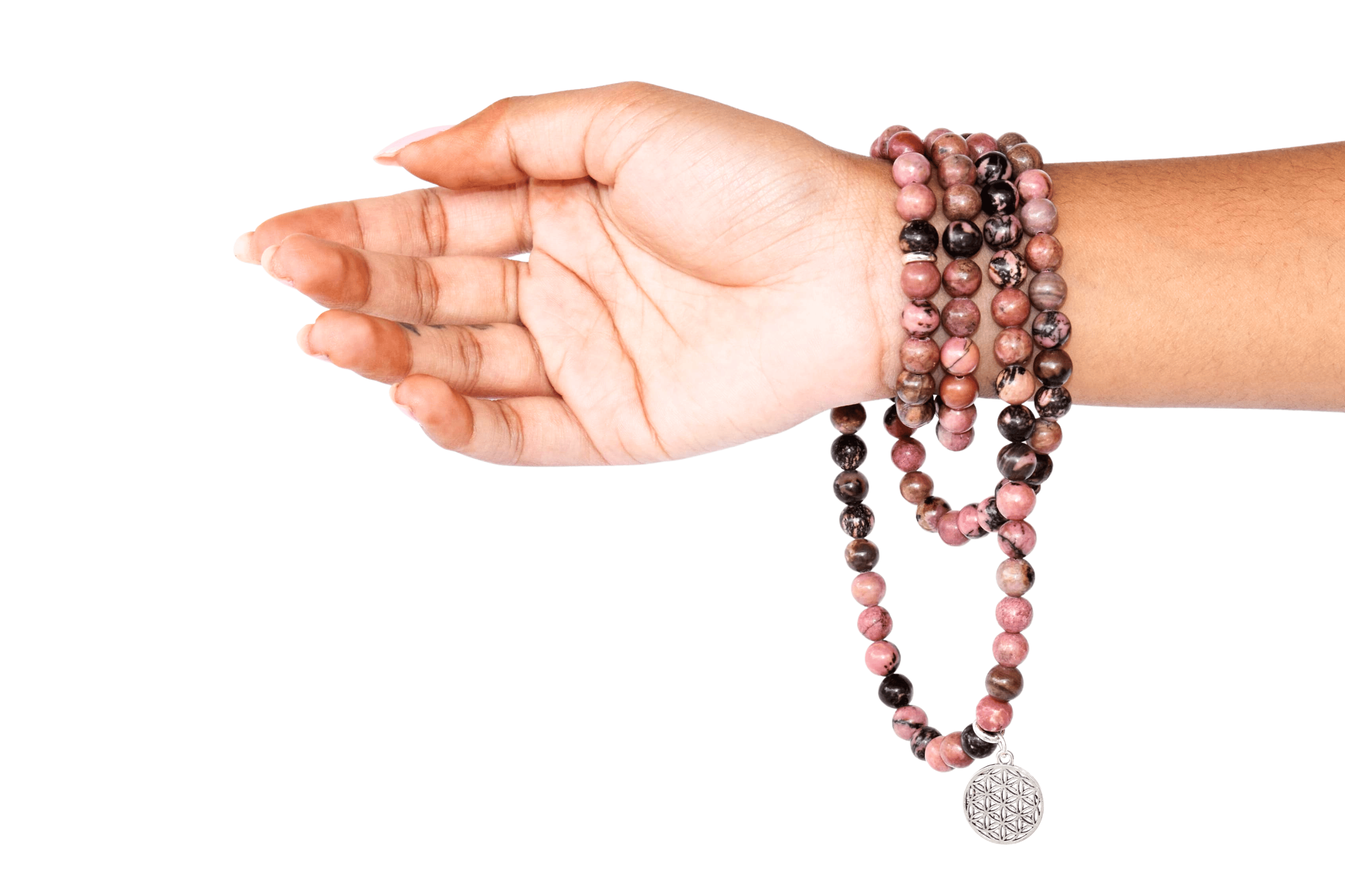 Rhodonite 108 Prayer Beads Mala Bracelet 108 Prayer Beads Necklace