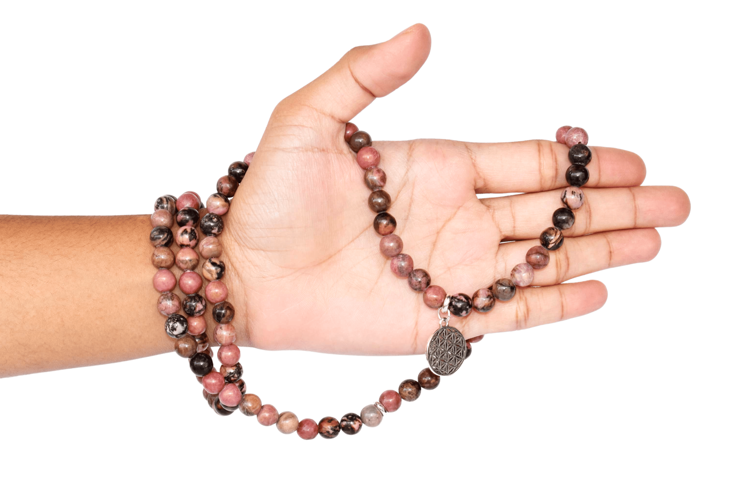 Rhodonite 108 Prayer Beads Mala Bracelet 108 Prayer Beads Necklace