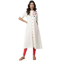 Ladies Anarkali Style Kurti - Cotton Fabric, Sizes S To Xxl, Cream Color, 3-4th Sleeve, Printed Pattern | Quick Dry, Washable, Water Proof Features