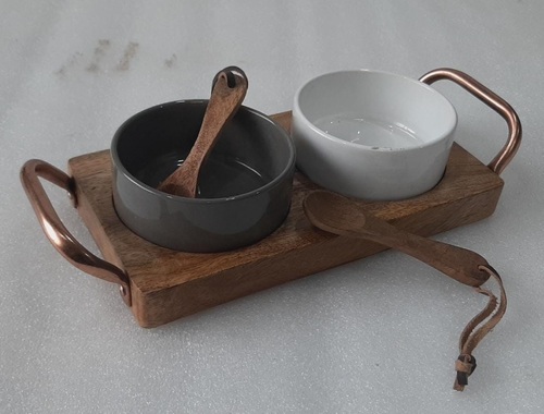 Wooden Chip & Dip Tray Metal Handle