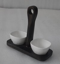 Wooden Chip & Dip Condiment Set - Color: Dark Brown
