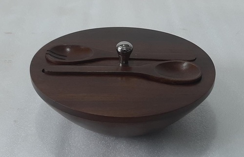 Wooden Chip & Dip Bowl  With Natural Finish