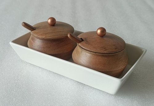 Wooden Chip-n-Dip Tray With 2 Bowl