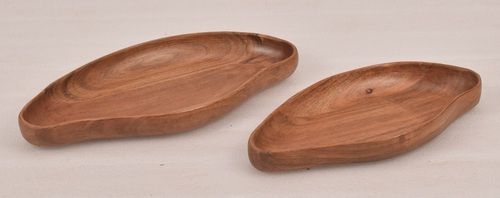 Set of 2 Wooden Tray With Natural Finish