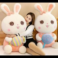 Candy Rabbit Soft Toy - Color: Pink And White