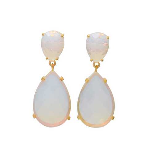 New Arrival Gold Plated Drop Milky Chalcedony and Opalite Gemstone Earring Set for Woman and Girls By Jaipur Gems