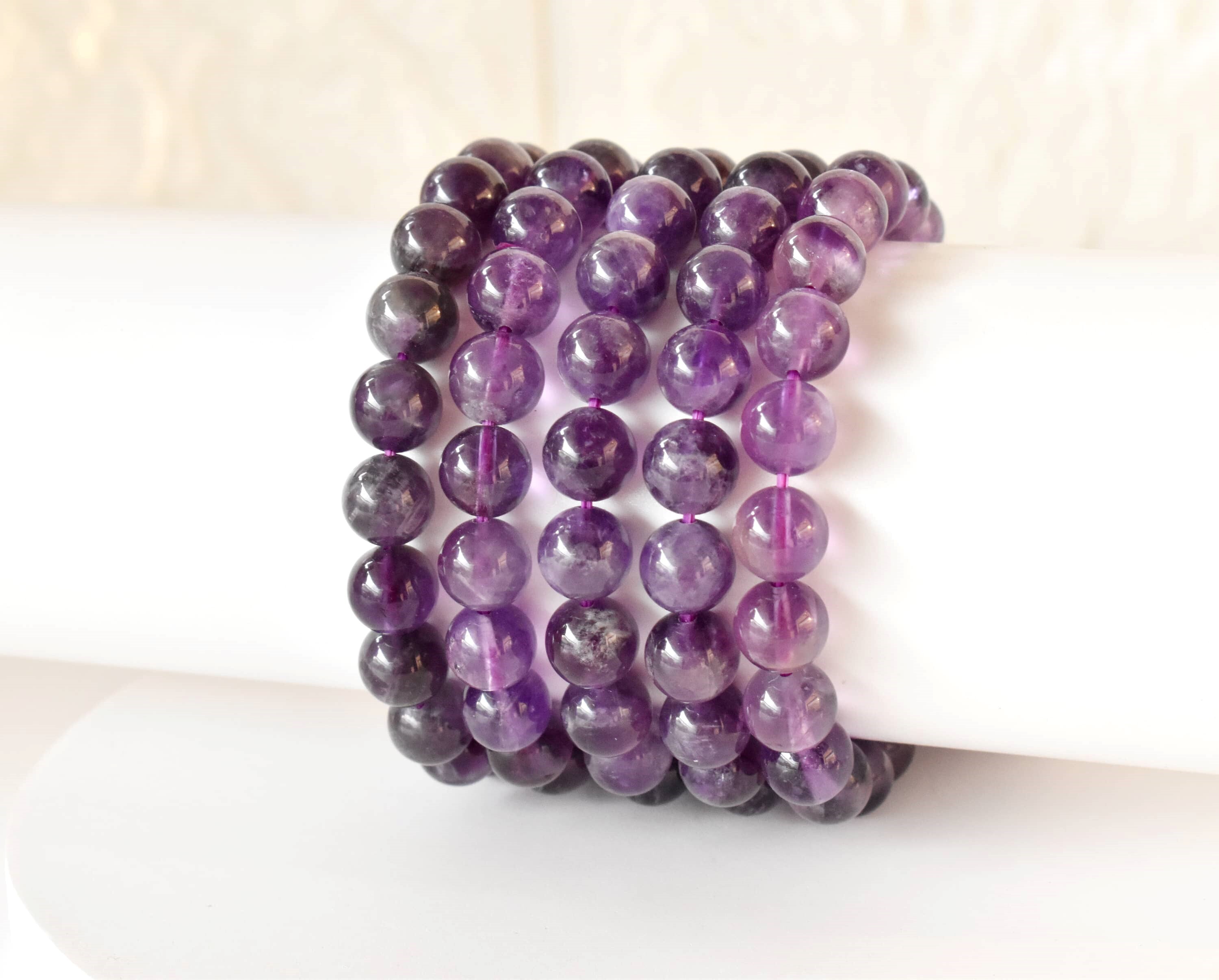 Natural Amethyst Bracelet, Beaded Gemstone Bracelet