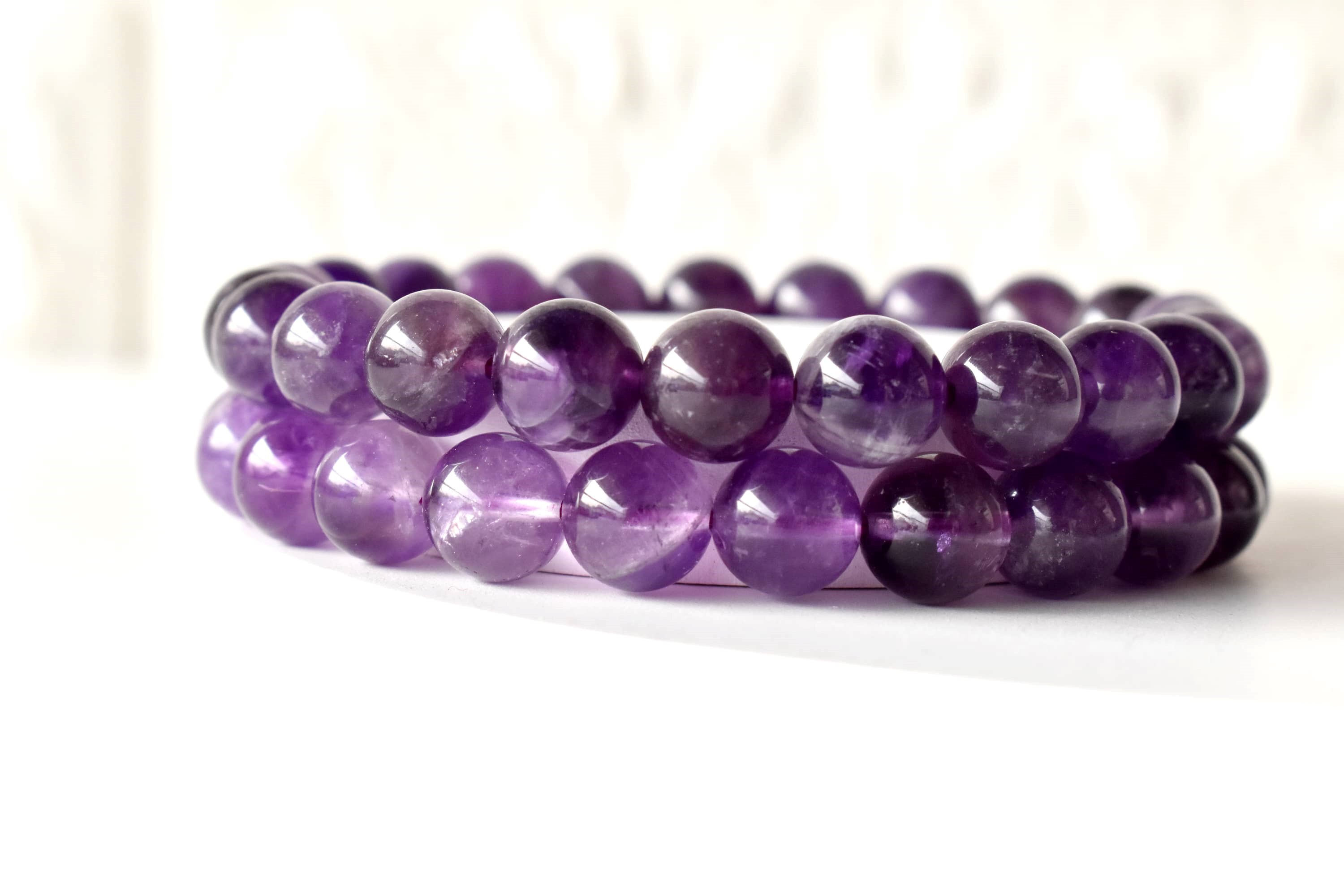 Natural Amethyst Bracelet, Beaded Gemstone Bracelet