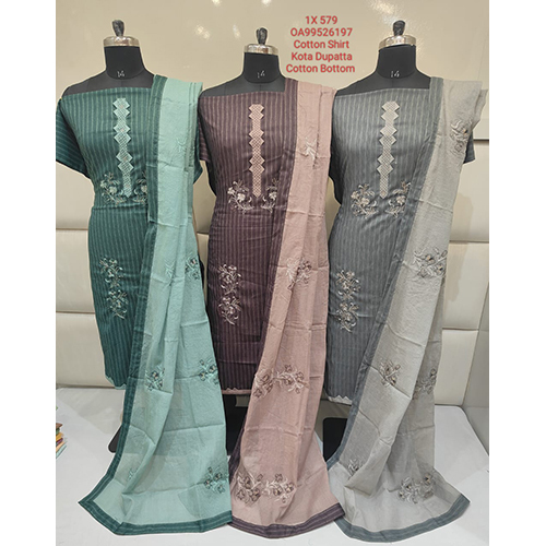 Designer Cotton Suit With Kota Dupatta