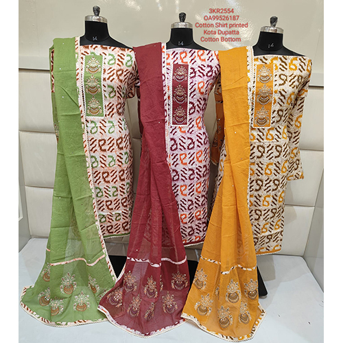 Printed Cotton Suit With Kota Dupatta