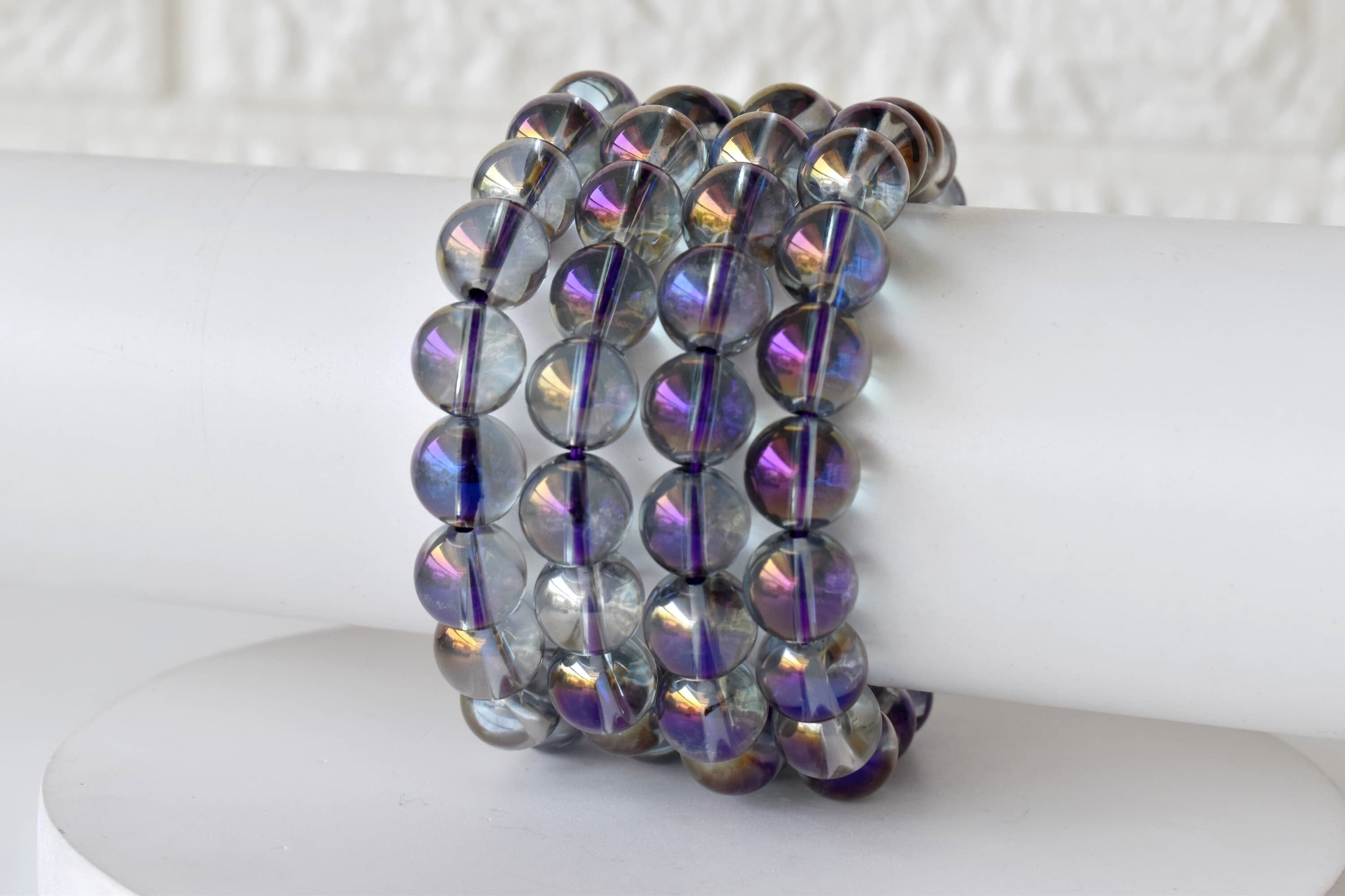 Aura Quartz Amethyst Bracelet Crystal Beaded Bracelet