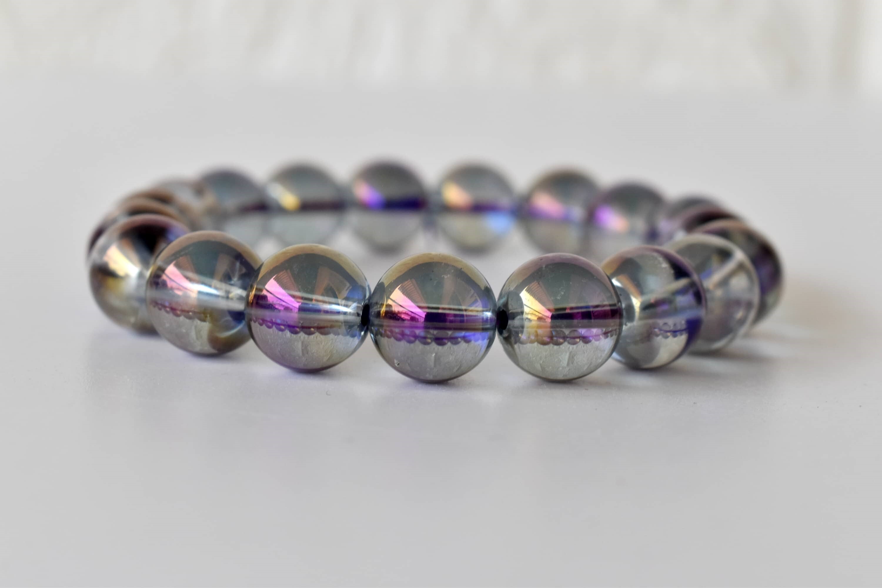 Aura Quartz Amethyst Bracelet Crystal Beaded Bracelet