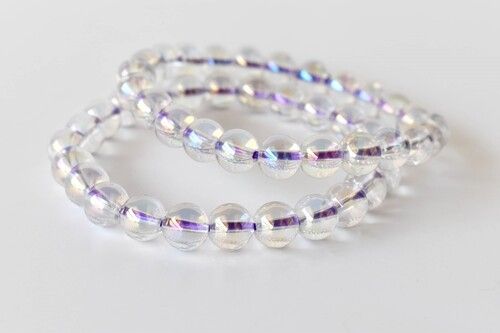 Aura Quartz Rainbow Moonstone Bracelet, Beaded Gemstone Bracelet