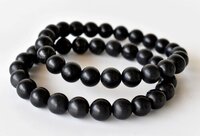Black Shungite Bracelet Beaded Gemstone Bracelet - 7-7.5 Inches, Round Black Natural Gemstone Beads, 22 Grams Weight
