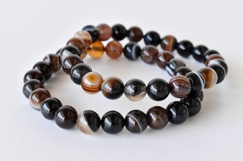 Black Sulemani Agate Bracelet, Beaded Gemstone Bracelet