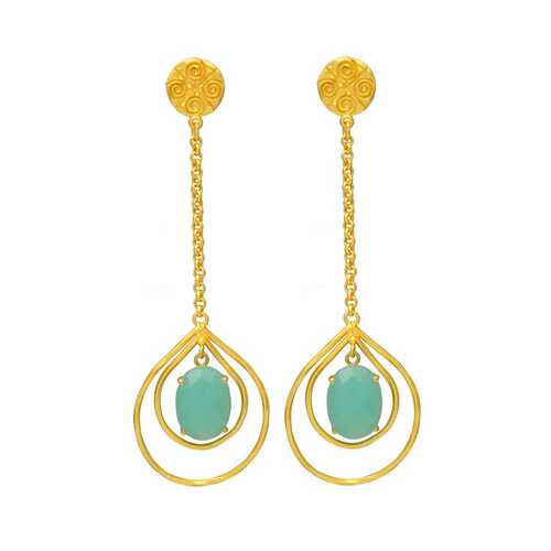 Woman Gold Plated Gemstone Earring