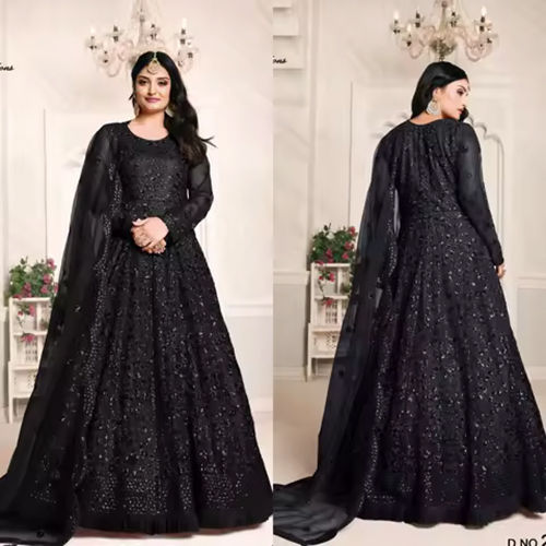 Indian Black Designer Net Party Wear Indo Western Gown