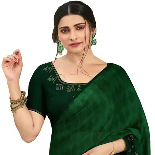 Cotton Green Printed Stone Embellished Bollywood Saree