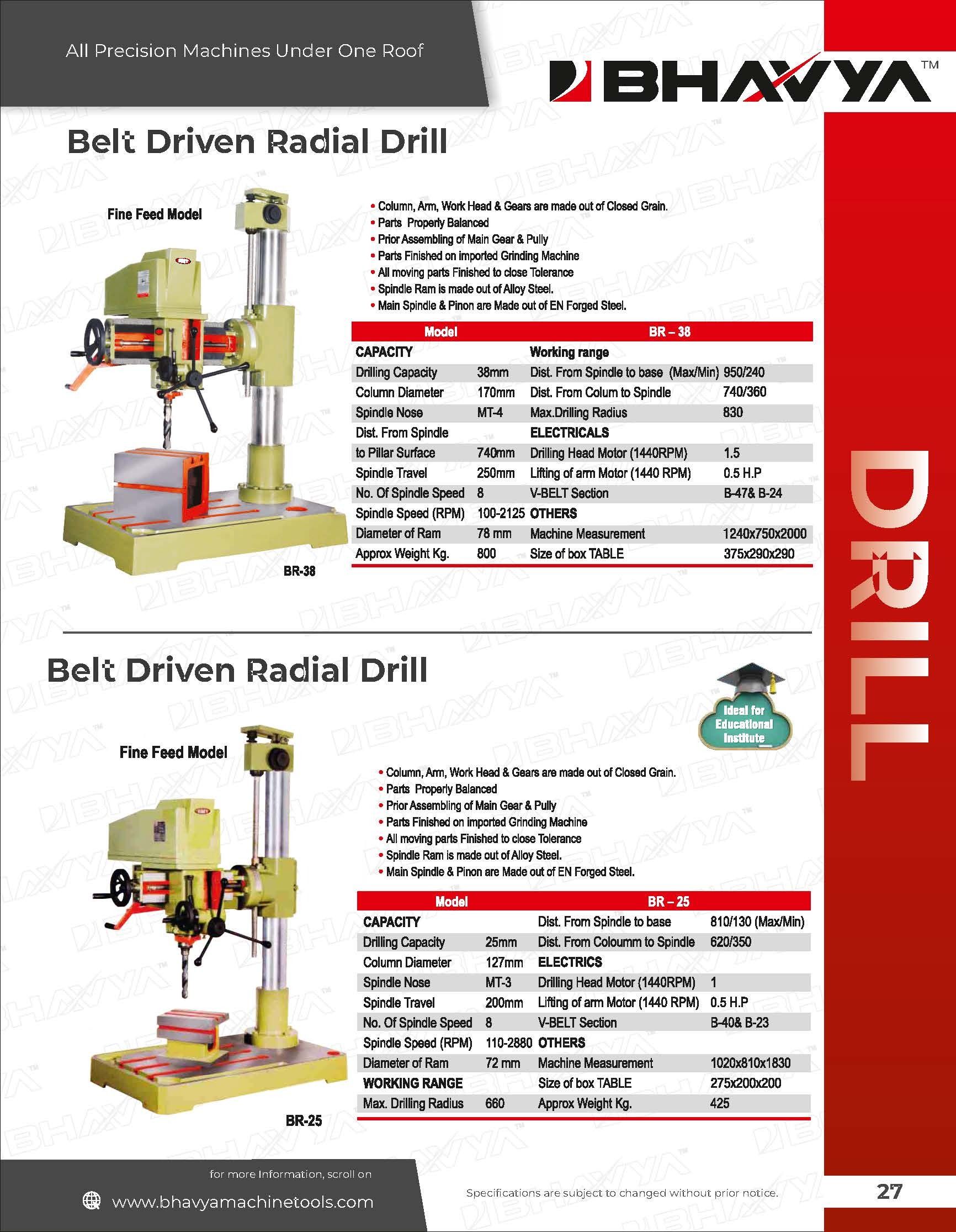 Column Type V-Belt Drive Fine Feed Drilling Machine