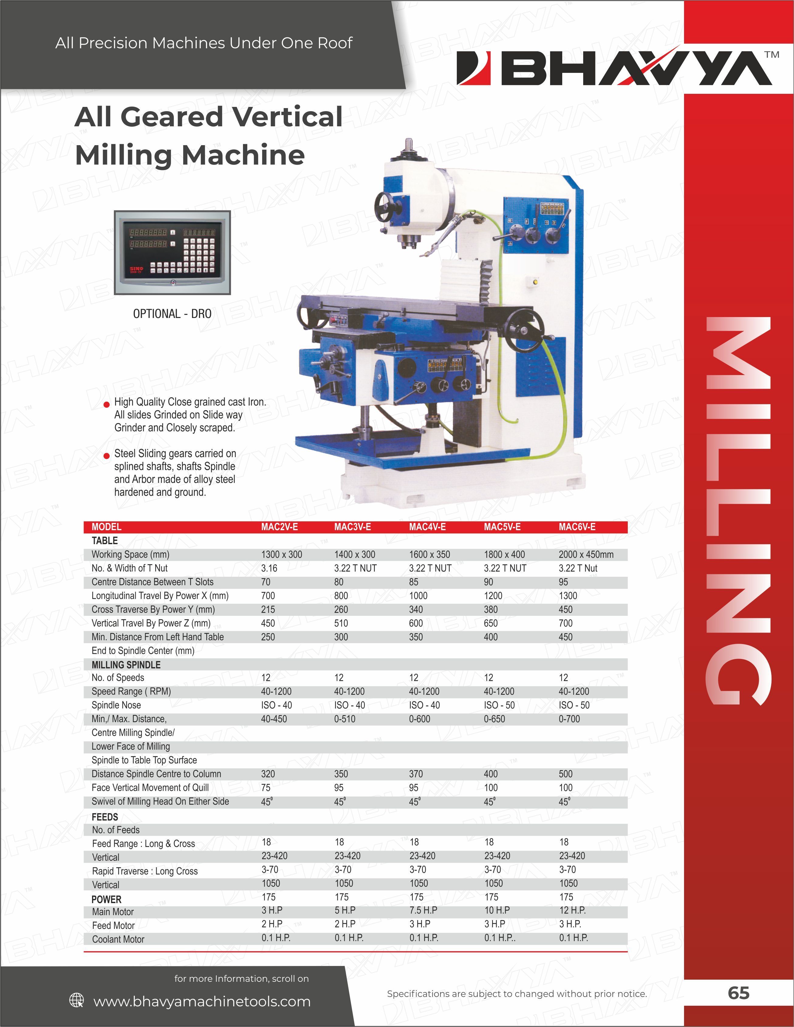 All Geared Vertical Milling Machine