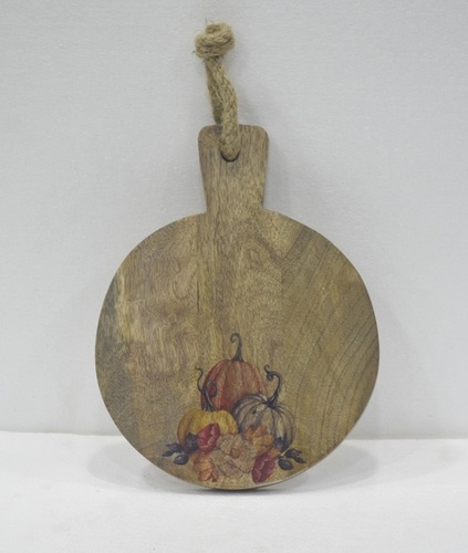 Wooden Round Printed Chopping Board With Jute Handle