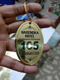 Brass Hotel Room Number Key Tag