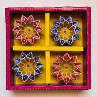 4 Pcs Flower Shaped Clay Diya