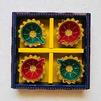 4 Pcs Handmade Clay Diya