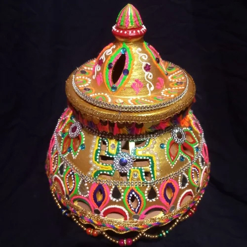 Golden Puja Mangal Clay Kalash