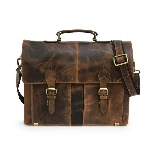 Dark Brown Black Plain Leather Laptop Bag