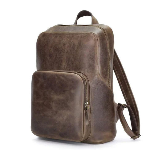 Plain Brown Color Leather Backpack
