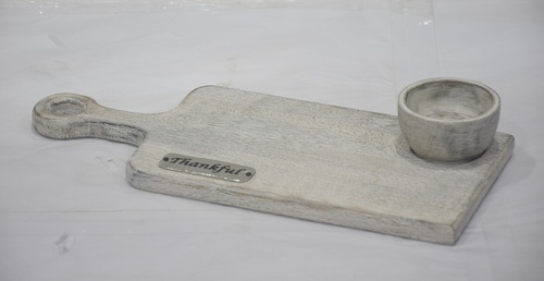 Wooden Chopping Board With Bowl & White Enamel - Color: Different Colors Available