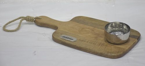 Wooden Chopping Board With Metal Bowl