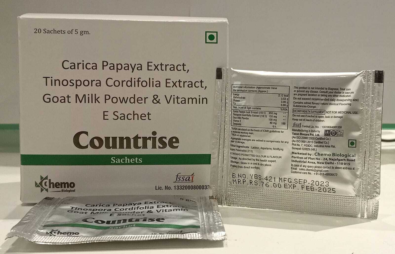 Carica Papaya Leaf Extract 350mg + Tinospora Cordifolia Extract 150mg + Goat Milk Powder 100mg + Vitamin E 40mg