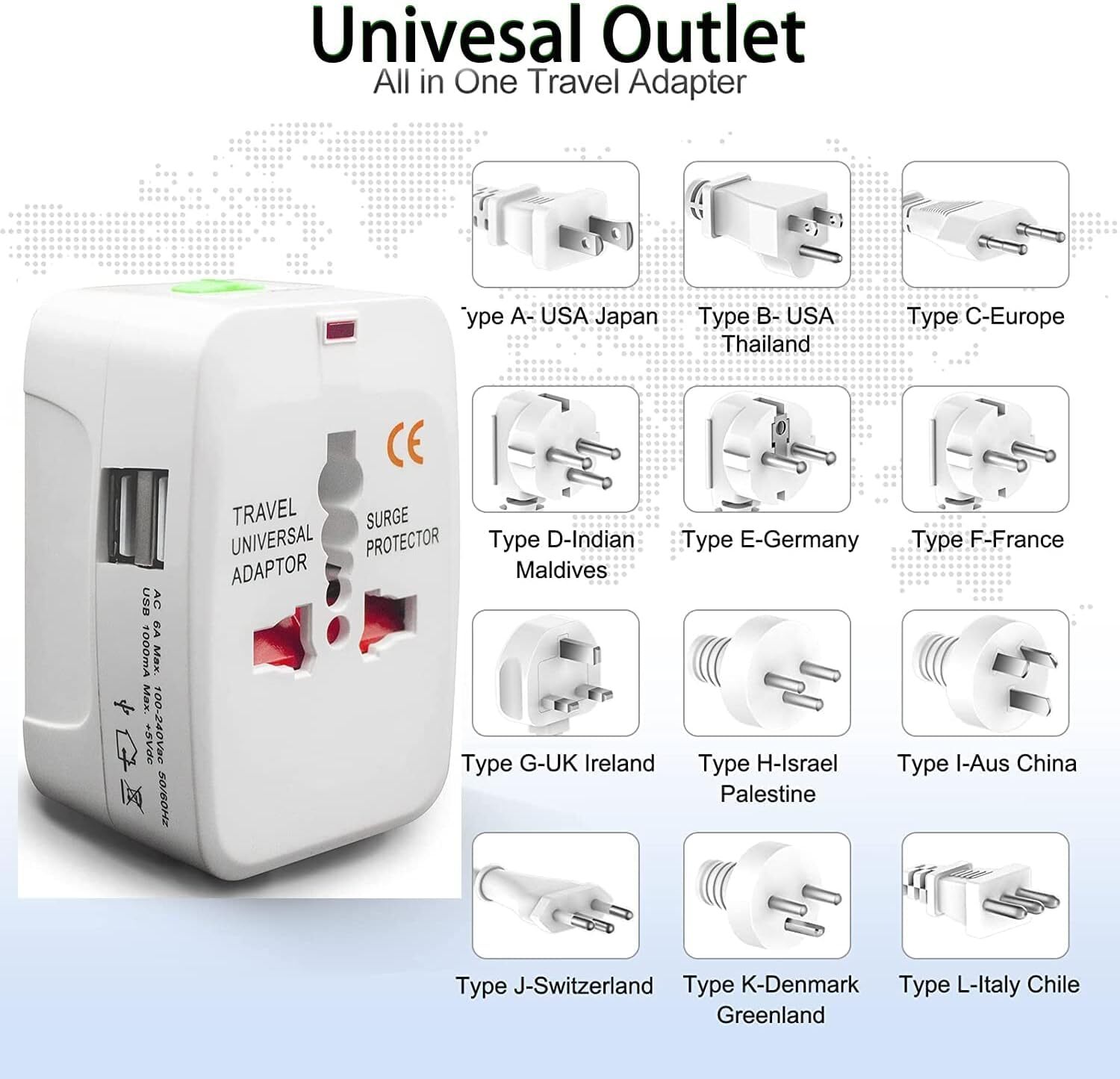UNIVERSAL TRAVEL USB PLUG ADAPTOR