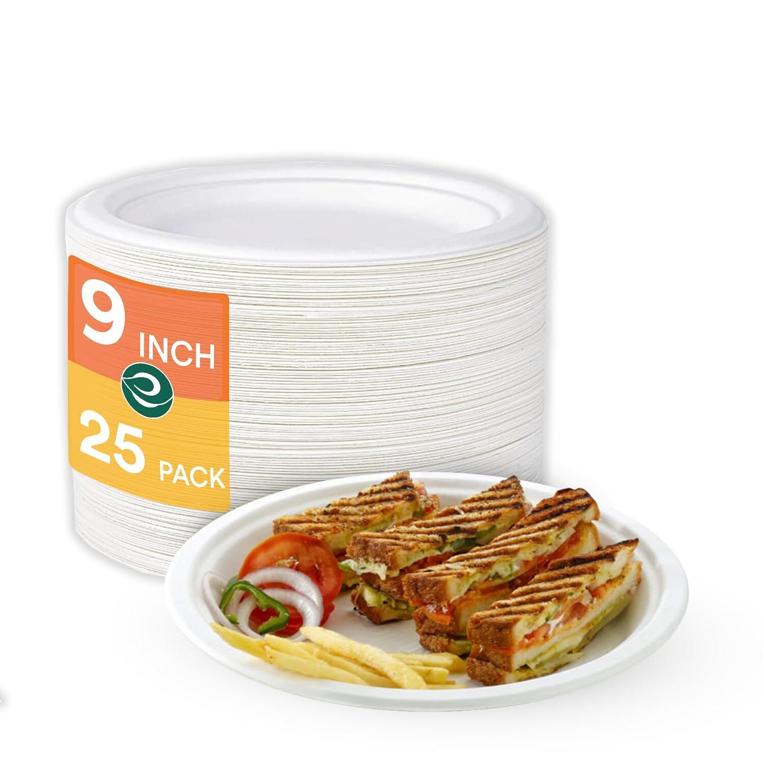 9 Inch White Bagasse Disposable Plate