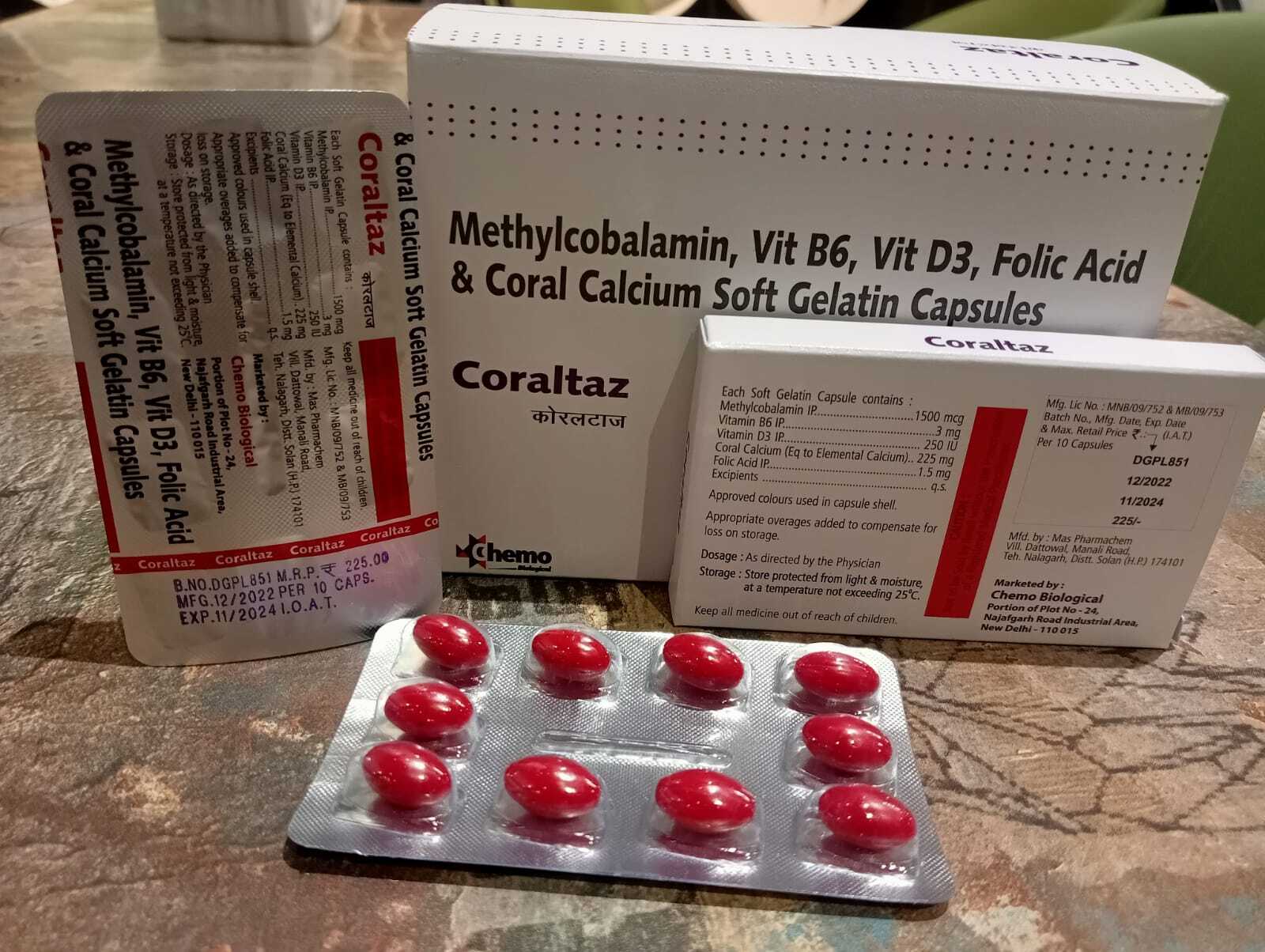 Methylcobalamin 1500 mcg+Vitamin B6 3 mg Vitamin D3 250iu+Corel Calcium 225mg+Folic Acid 1.5 mg